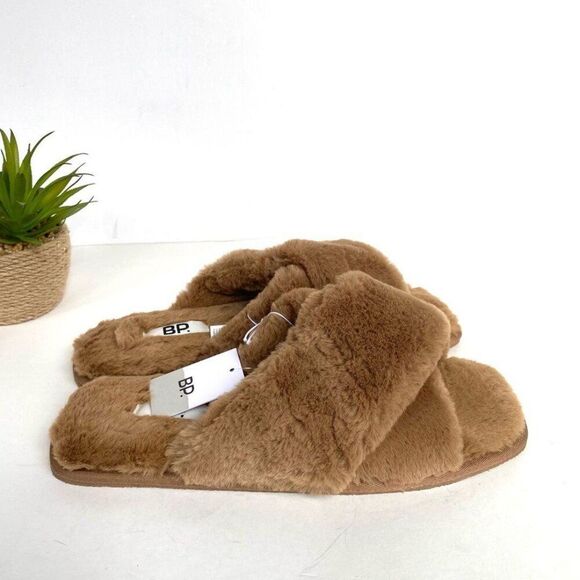 Nordstrom B.P. Mae Cross Strap Faux Fur Slipper XL 11-12 - Picture 2 of 6